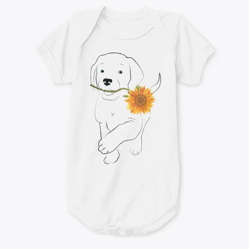 Sunflowers and Furry Friend Baby Onesie